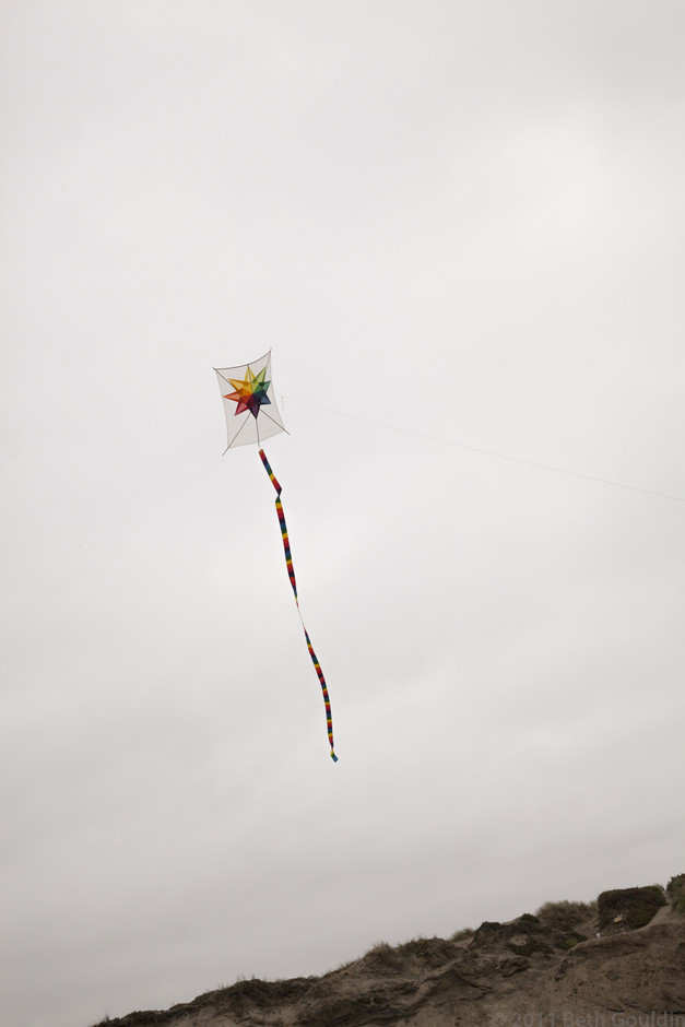Vertical kite in the air with tail